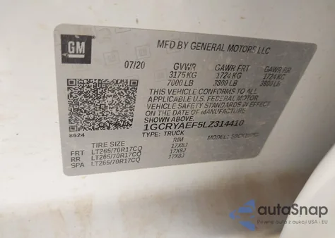 2020 Chevrolet Silverado 1500 4Wd Standard Bed Wt from USA, damaged, VIN 1GCRYAEF5LZ314410